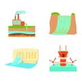 Hydropower icon set, cartoon style