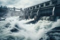 Hydropower plant is the largest source of renewable energy in the electricity sector on a river Royalty Free Stock Photo