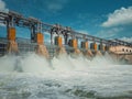 Hydropower Plant on the Nistru river in Dubasari Dubossary, Moldova. Hydro power station, water dam, renewable electric energy Royalty Free Stock Photo