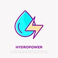 Hydropower: water drop with energy symbol