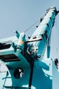 Hydrostatic crane engine.The control system of the crane engine.Lifting hydraulic Department on the truck crane.The hydraulic Royalty Free Stock Photo