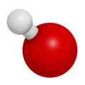 Hydroxide anion, chemical structure. 3D rendering. Atoms are represented as spheres with conventional color coding: hydrogen (