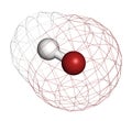 Hydroxide anion, chemical structure. 3D rendering. Atoms are represented as spheres with conventional color coding: hydrogen (