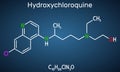 Hydroxychloroquine molecule. It is antimalarial medication used to treat malaria, COVID-19, rheumatoid arthritis, lupus
