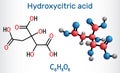 Hydroxycitric acid, HCA molecule. It is derivative of citric acid, is found in tropical plants Garcinia cambogia, Hibiscus