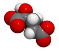 2-hydroxyglutarate molecule. 3D rendering. Atoms are represented as spheres with conventional color coding: hydrogen (white),