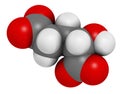 2-hydroxyglutarate molecule. 3D rendering. Atoms are represented as spheres with conventional color coding: hydrogen (white),