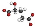 2-hydroxyglutarate molecule. 3D rendering. Atoms are represented as spheres with conventional color coding: hydrogen (white),