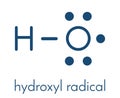 Hydroxyl radical. Used by macrophages immune cells to destroy pathogens. Skeletal formula.