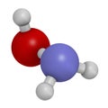 Hydroxylamine molecule. 3D rendering. Atoms are represented as spheres with conventional color coding: hydrogen white, oxygen