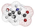 Hydroxyproline (Hyp) amino acid. Essential component of collagen. Atoms are represented as spheres with conventional color coding