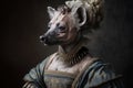 Hyena in baroque dress, concept of Anthropomorphism, created with Generative AI technology