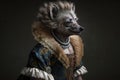 Hyena in baroque dress, concept of Anthropomorphism, created with Generative AI technology