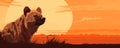 Hyena on a beautiful sunset landscape, illustration generated by ai