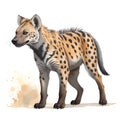 Hyena in cartoon style. Cute Little Cartoon Hyena isolated on white background. Watercolor drawing, hand-drawn Hyena in watercolor