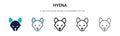 Hyena icon in filled, thin line, outline and stroke style. Vector illustration of two colored and black hyena vector icons designs