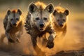 Hyenas Wildlife Hunting - Aggressive Charge Close-Up Shot Reveals Running Animal in Africa with Intense Aggression and Fierce