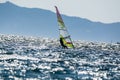 Hyeres, Almanarre beach, France, July 10, 2021. Extreem water sport - wing foil, kite surfing, wind surfindg, windy day on