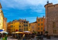 Hyeres old center with cosy outdoor cafe near Templar tower, France