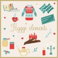 Hygge background with cozy things and elements.