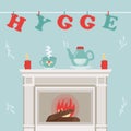 Hygge background with cozy things and elements.