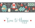 Hygge background with cozy things and elements.