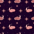 Hygge bakground. Hygge Autumn and winter pattern. Cute and cosy vector seamless pattern. Illustration of moon, clouds, rainbow and