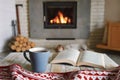 Hygge concept with open book