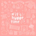 Hygge hand drawn doodle icon set