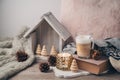 Hygge Scandinavian style concept with latte macchiato coffee cup Royalty Free Stock Photo