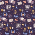 Hygge seamless pattern. Cozy home things. Danish living concept.