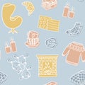 Hygge seamless pattern. Cute illustration of autumn and winter season hygge attributes.