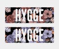 Hygge Slogan. Hand lettering on dark blue background on theme of hygge lifestyle. Danish happiness. Vector illustration Royalty Free Stock Photo