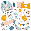 Hygge time. Illustration with cute things and objects Royalty Free Stock Photo