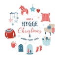 Hygge winter elements and concept design, Merry Christmas card, banner, background