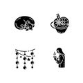 Hyggelig atmosphere black glyph icons set on white space Royalty Free Stock Photo