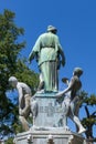 Hygieia Fountain Karlsruhe with the german  inscription Gib den Starken Mut Kranken frisches Blut Royalty Free Stock Photo