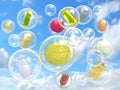 Hygiene flying in soap bubbles concept