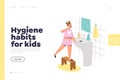 Hygiene habits for kids concept of landing page with small girl brushing teeth