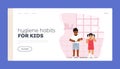 Hygiene Habits for Kids Landing Page Template. Children Characters Brushing Teeth in Bathroom, Toothbrush Routine