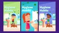 Hygiene habits posters with kids washing hands