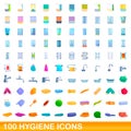 100 hygiene icons set, cartoon style