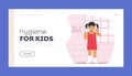 Hygiene for Kids Landing Page Template. Little Girl Character Brushing Teeth in Bathroom. Bathing, Toothbrush Routine