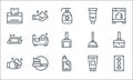 Hygiene line icons. linear set. quality vector line set such as razor blade, detergent, washing hand, facial foam, tooth brush, Royalty Free Stock Photo