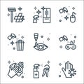 Hygiene line icons. linear set. quality vector line set such as hand wash, keys, hand wash, console, eye drops, trash, mouse, Royalty Free Stock Photo