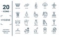 hygiene linear icon set. includes thin line laundry basket, toothpick, body odour, clothes hanger, parasite, lip balm, shaving