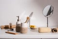 Hygiene objects in bathroom, zero waste Royalty Free Stock Photo