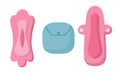 Hygiene products on monthly days for a girl. Reusable gaskets. The concept of monthly menstruation. Vector illustration