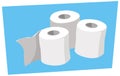 Hygiene products. Rolls of toilet paper on a blue background.