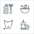 Hygiene routine line icons. linear set. quality vector line set such as candle, tooth, sink